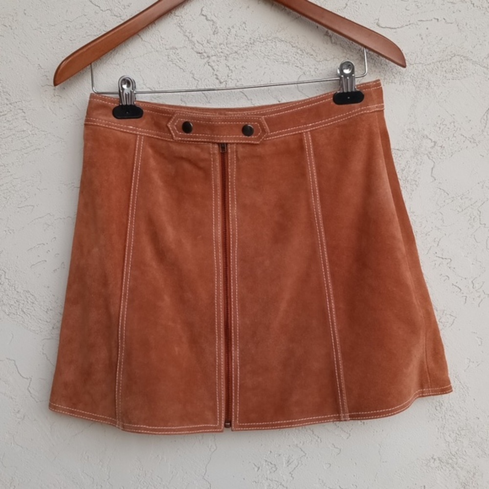 TOPSHOP 100% Real Leather Mini Zip Up Skirt Size 6